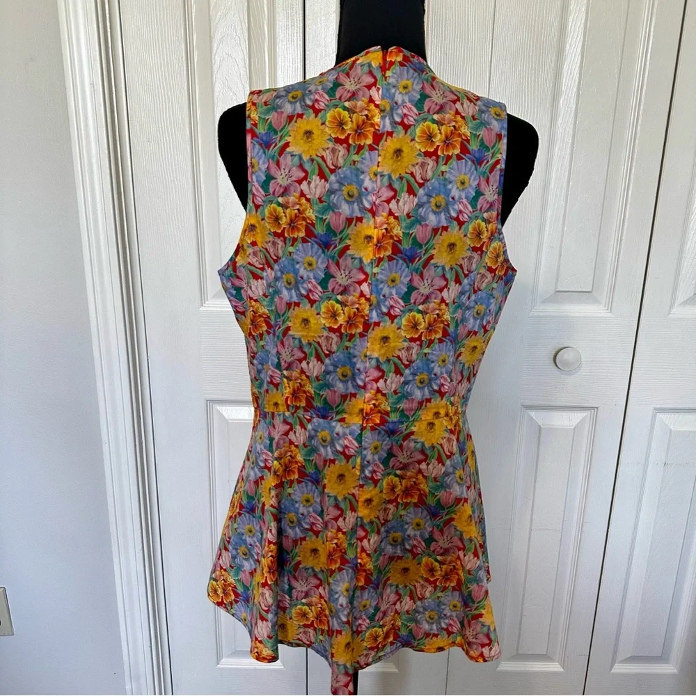 ANTONIO MELANI Floral Sleeveless Peplum Top - Size Medium Multicolor - Picture 2 of 10